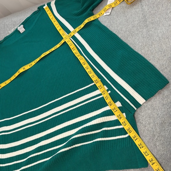 Chicos Tunic Asymetrical Sweater XL Stripe Green Ribbed Knit Mature Artsy - Picture 6 of 10